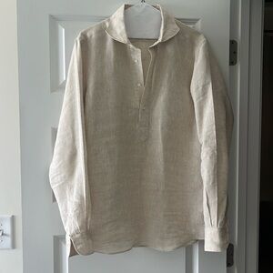 Cream extra slim fit pure linen three button shirt